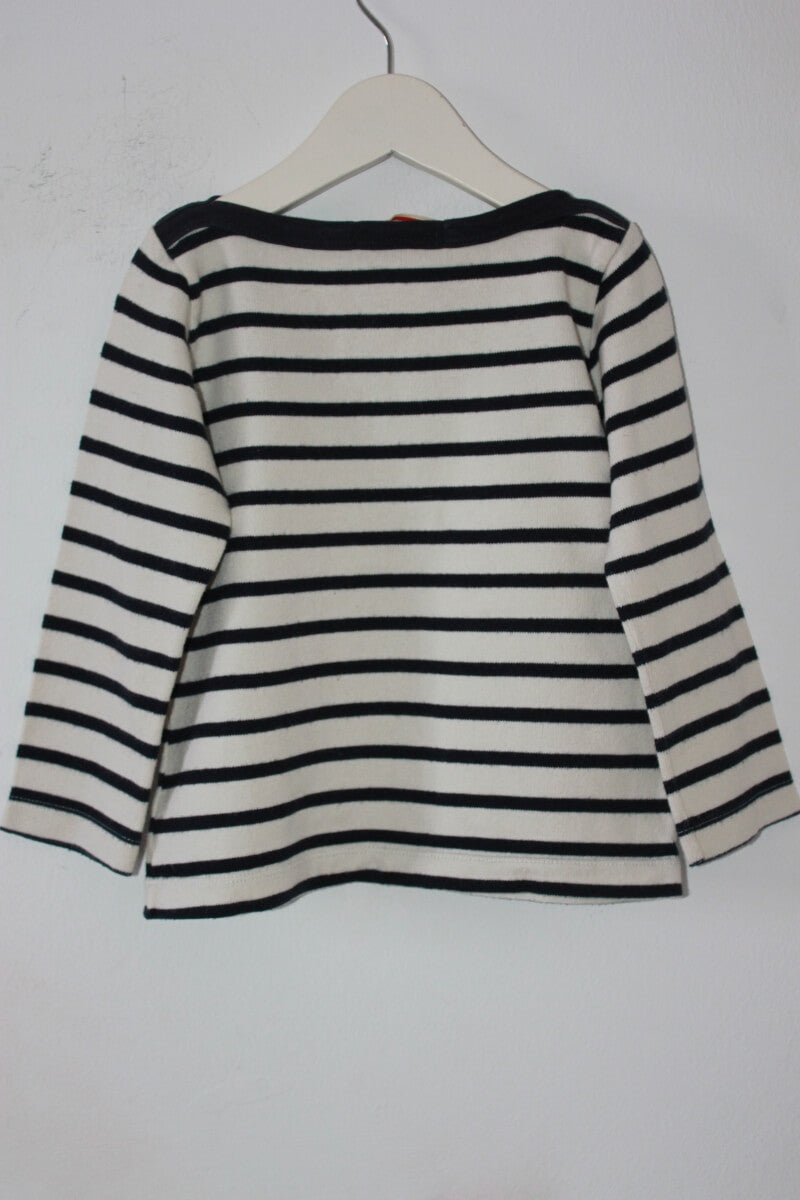 preloved unisex donkerblauw-ecru gestreepte sweater met lange mouwen van petit bateau in maat 92-98