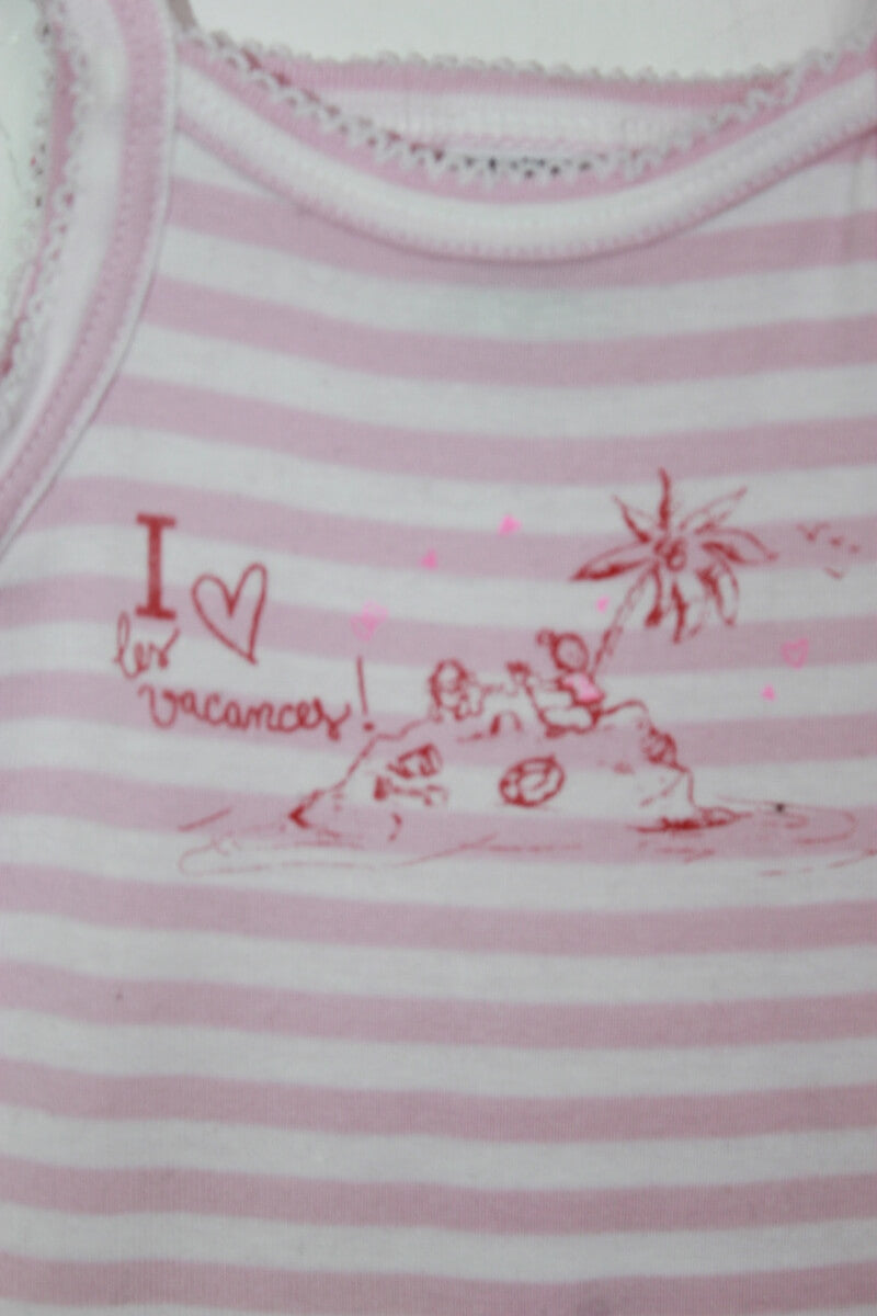 tweedehands katoenen roze en wit gestreepte romper met spaghettibandjes in maat 68 van petit bateau