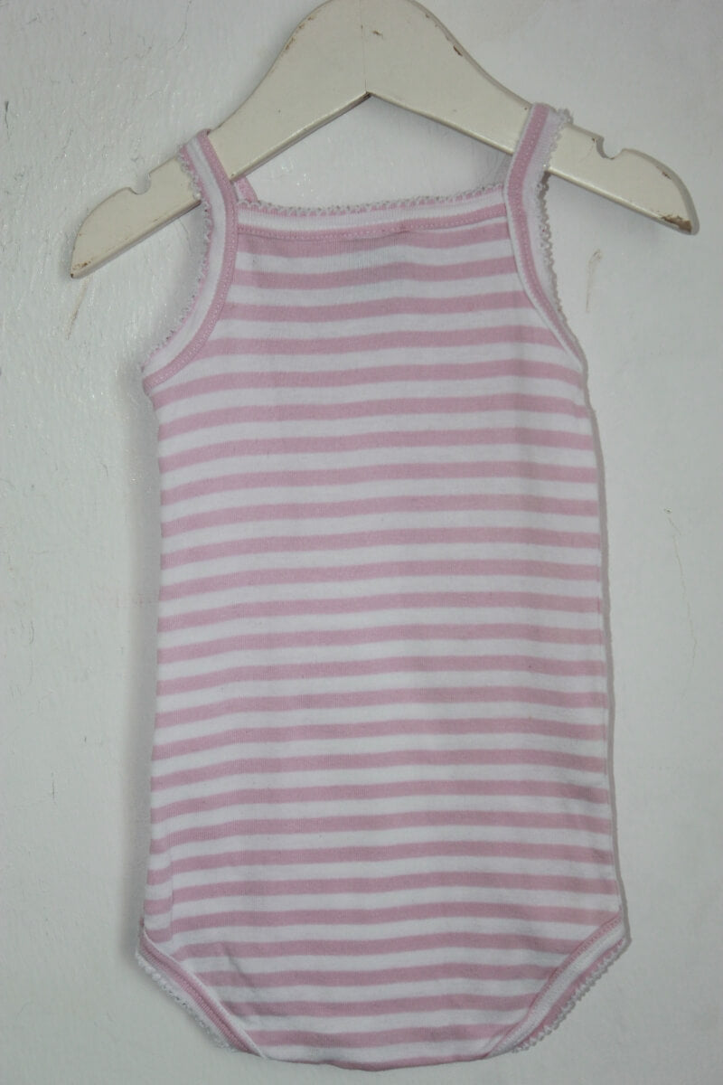tweedehands katoenen roze en wit gestreepte romper met spaghettibandjes in maat 68 van petit bateau