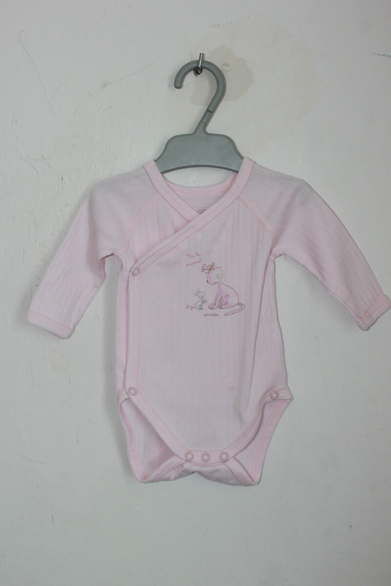 preloved katoenen roze overslagromper met lange mouwen in maat 62 van petit bateau