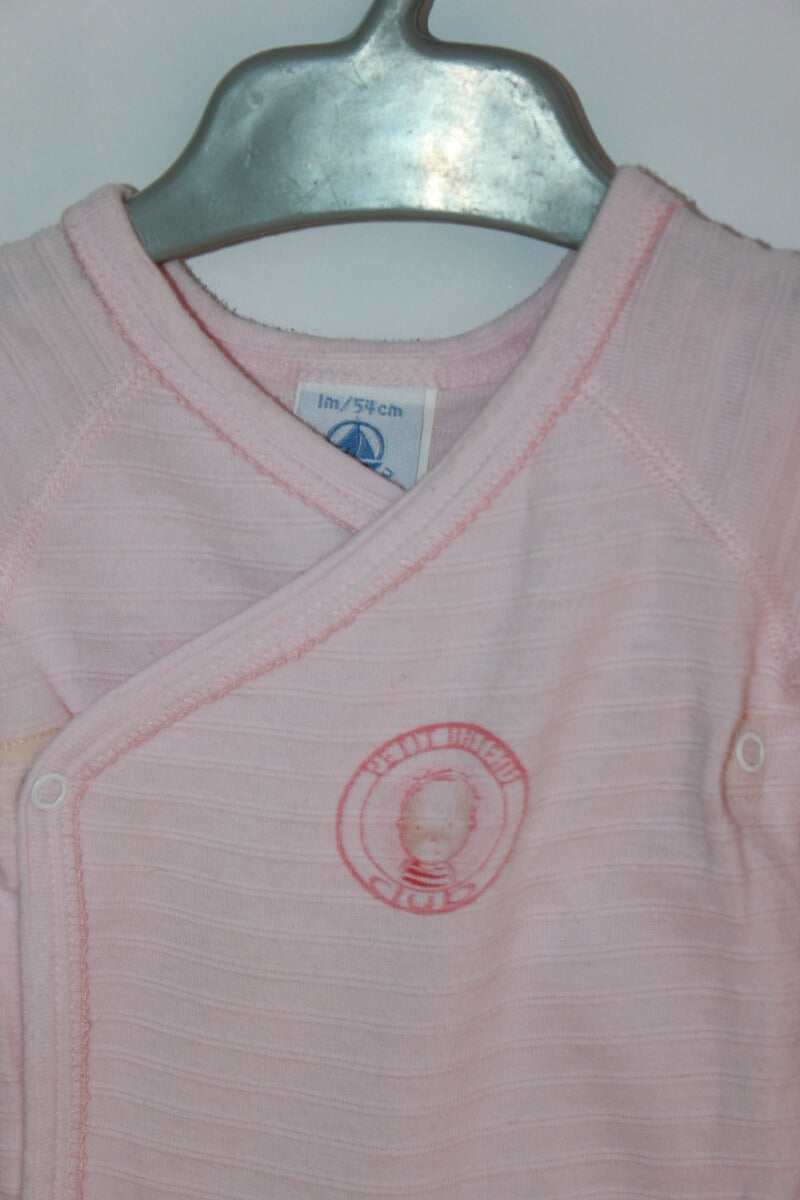tweedehands katoenen roze overslag romper met lange mouwen in maat 56 van petit bateau