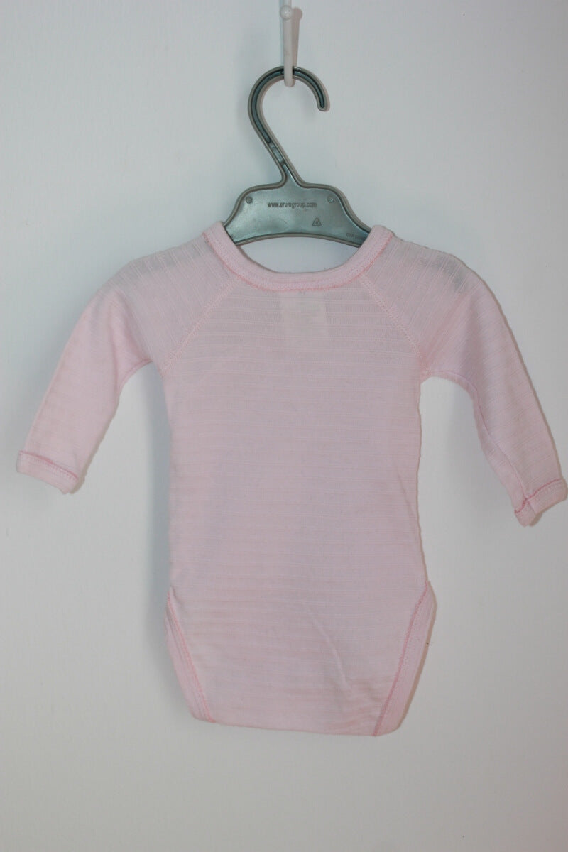 tweedehands katoenen roze overslag romper met lange mouwen in maat 56 van petit bateau
