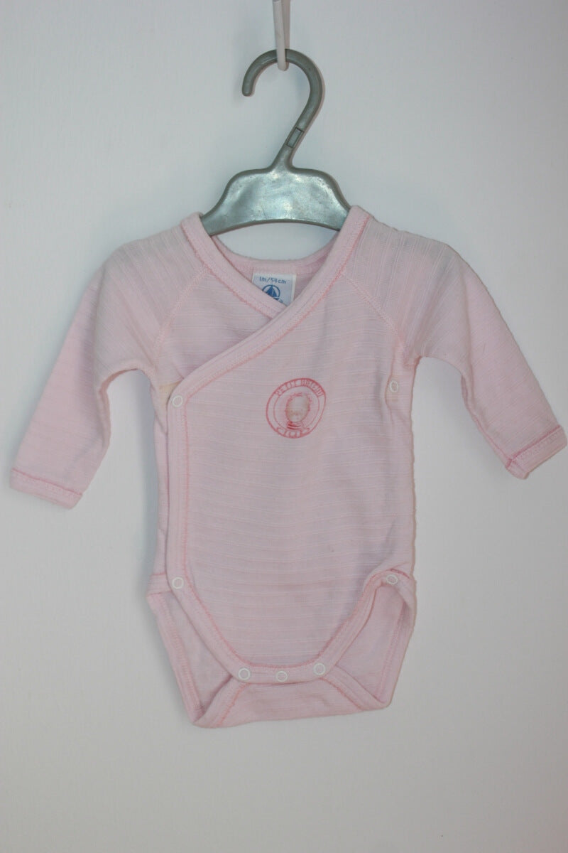tweedehands katoenen roze overslag romper met lange mouwen in maat 56 van petit bateau