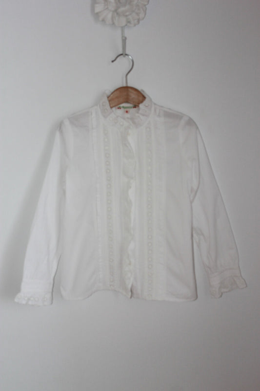 tweedehands ecru katoenen blouse met kant en lange mouwen van bonpoint in maat 122