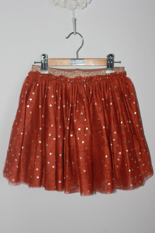 tweedehands roestbruine rok met gouden stippen van soepele tule in maat 116 van Dpam