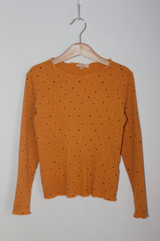 preloved mosterdgele gebloemde longsleeve met ronde hals van dpam in maat 128 voor een meisje