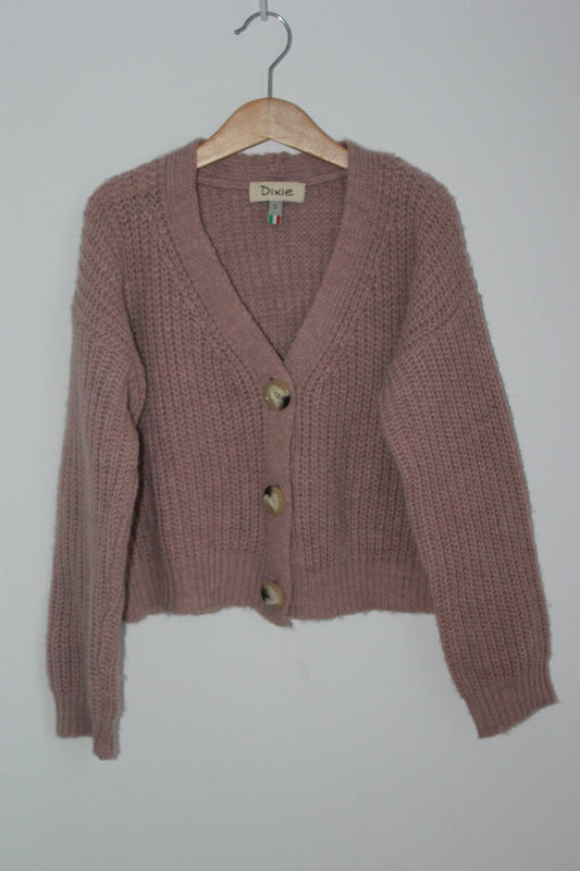 tweedehands warm beige-roze achtig vest van dixie in maat 110-116 voor een meisje