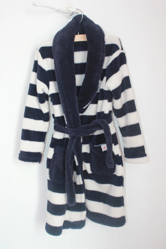 tweedehands unisex donkerblauw met wit gestreepte jacadi badjas in maat 110