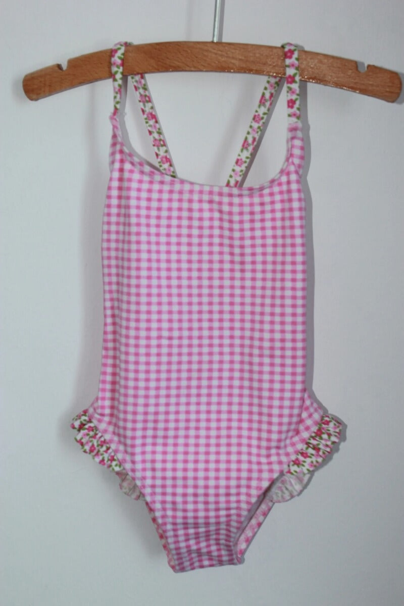 tweedehands roze-wit geruit badpak van jacadi in maat 104