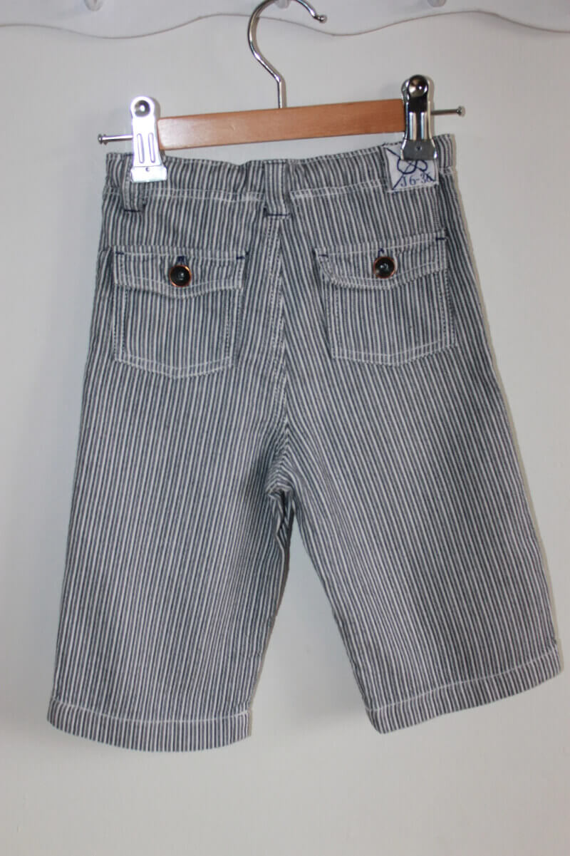 tweedehands katoenen donkerblauw met wit gestreepte lange broek van jacadi, maat 74 voor een baby jongen