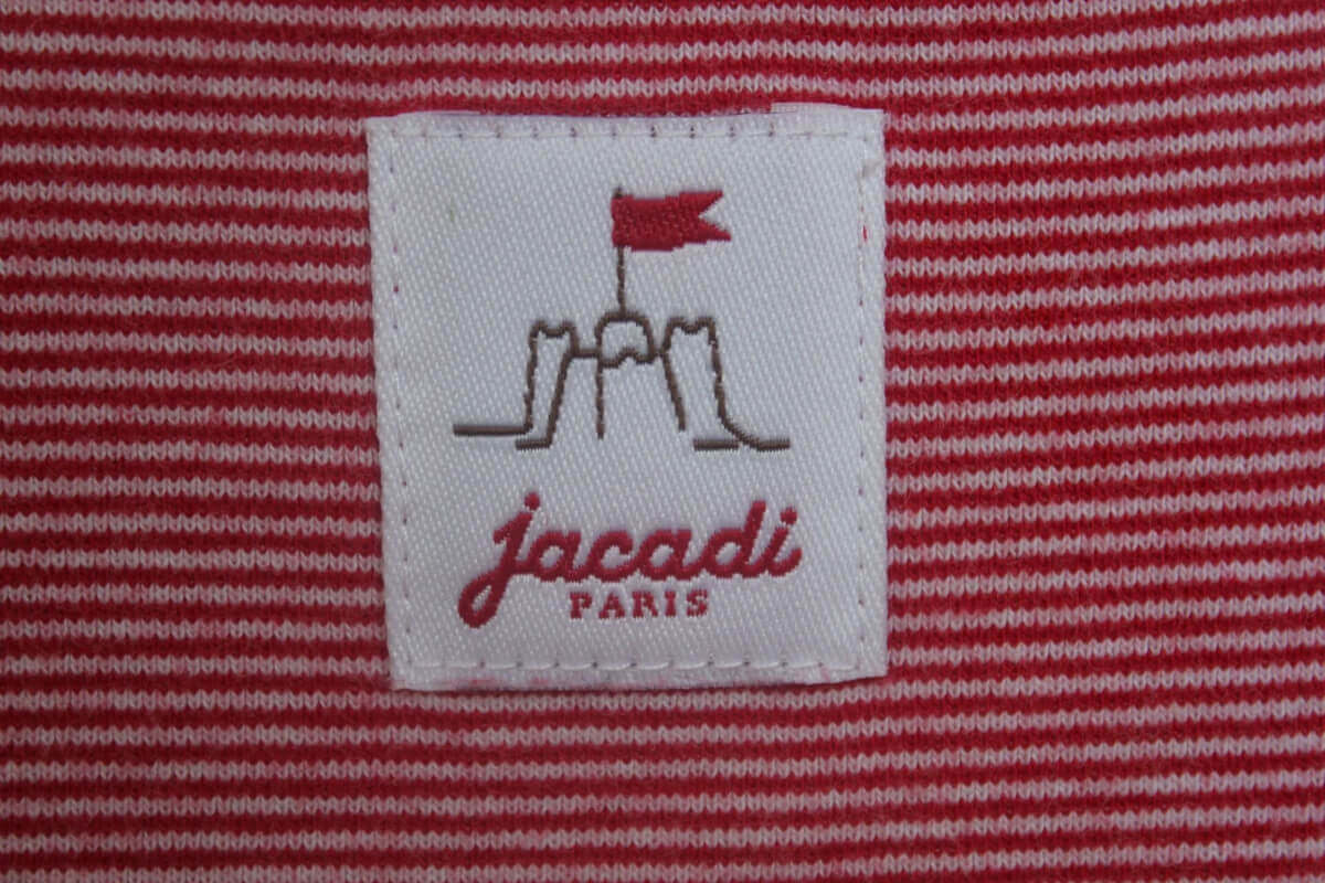 tweedehands unisex zomers katoenen rood met wit gestreepte playsuit met korte mouwen van jacadi in maat 68