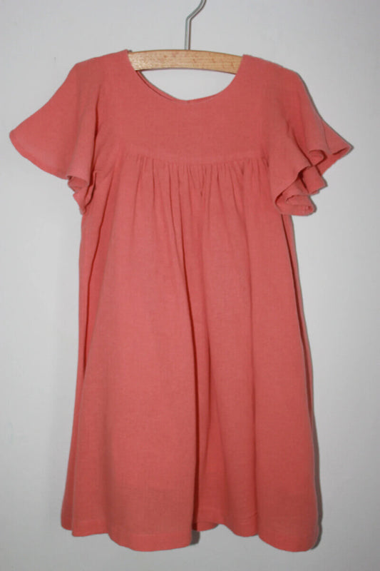 tweedehands-koraalroze-zomerse-jurk-korte-mouwen-maat-92-monoprix