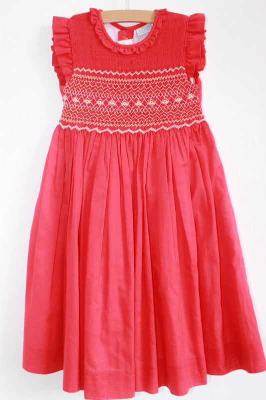 rood-beige-wit-gesmokte-mouwloze-feestelijke-jurk-maat-104-niseret