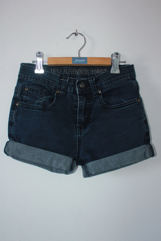 tweedehands-korte-donkerblauwe-jeans-maat-134-little-eleven-paris