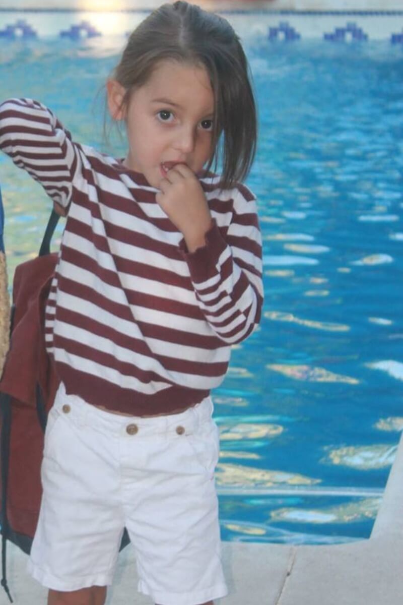 tweedehands unisex katoenen bordeaux met wit gestreepte trui in maat 98-104 van petit bateau