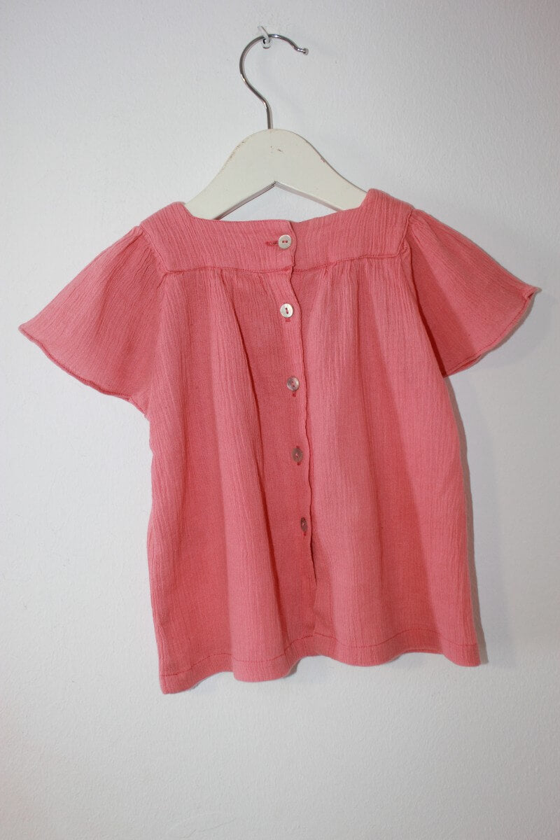 preloved katoenen zomerse koraalroze jurk met korte volantmouwen van wowo paris in maat 62