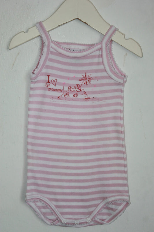 tweedehands katoenen roze en wit gestreepte romper  met spaghettibandjes in maat 68 van petit bateau