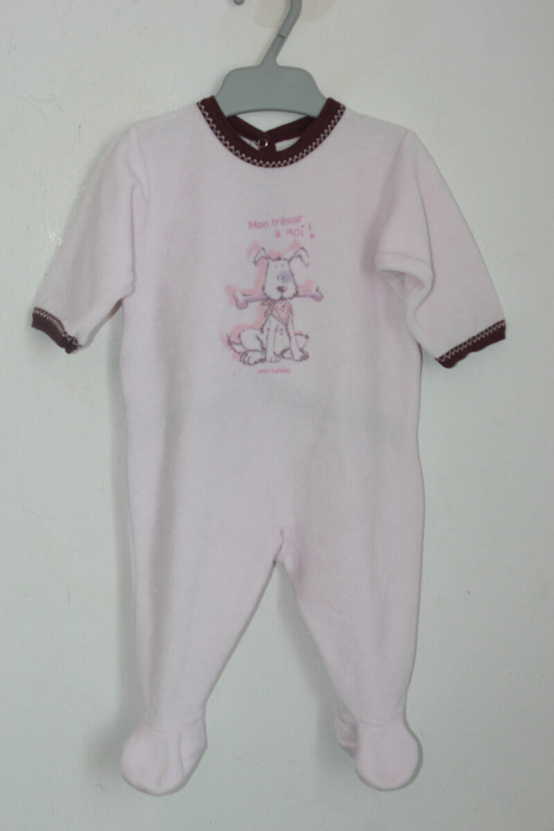 tweedehands roze velours playsuit met lange mouwen van petit bateau in maat 62