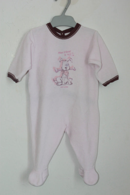 tweedehands roze velours playsuit met lange mouwen van petit bateau in maat 62