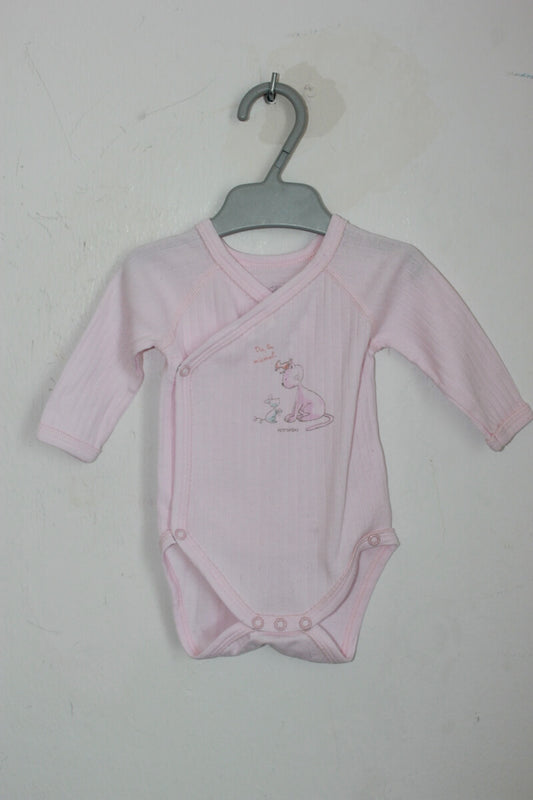 preloved katoenen roze overslagromper met lange mouwen in maat 62 van petit bateau