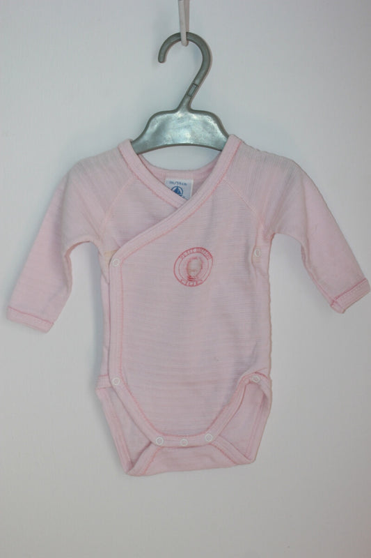 tweedehands katoenen roze overslag romper met lange mouwen in maat 56 van petit bateau
