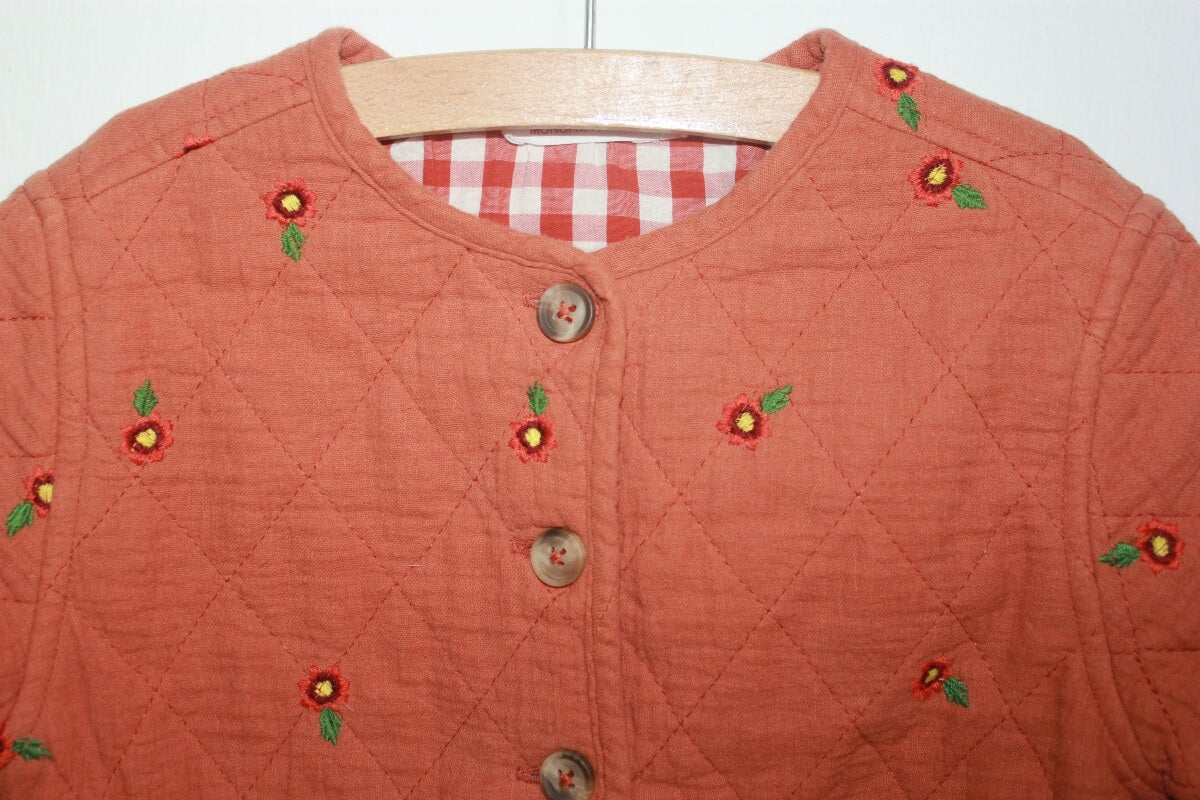 preloved roestbruine jas (voor het tussenseizoen) met geborduurde bloemetjes van monoprix in maat 98-104 voor een meisje