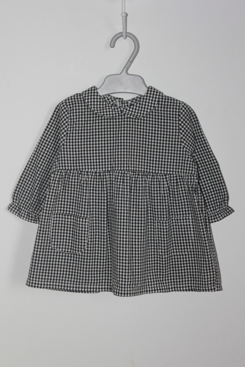 tweedehands zwart-wit geruite korte jurk met lange mouwen van eden et victor in maat 68