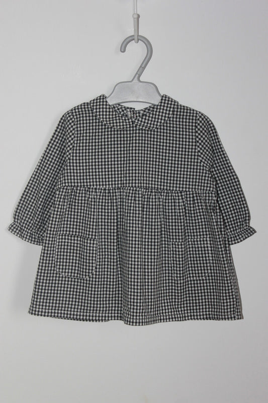 tweedehands zwart-wit geruite korte jurk met lange mouwen van eden et victor in maat 68