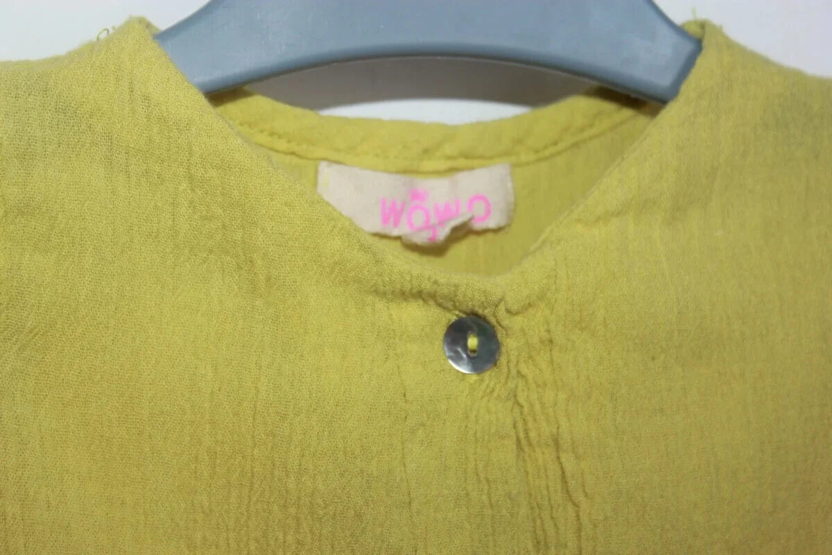 tweedehands unisex katoenen zomerse gele blouse met korte mouwen van wowo paris in maat 62