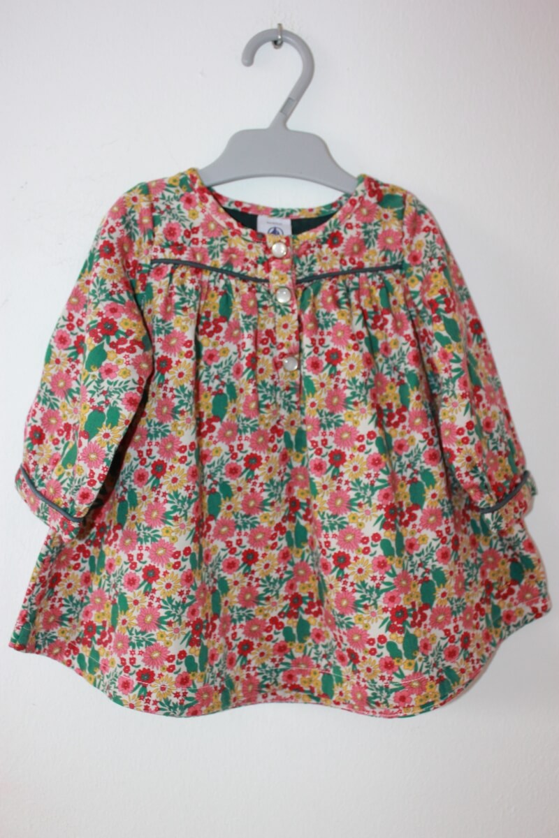 tweedehands katoenen gebloemde jurk met lange mouwen in multicolour van petit bateau, maat 68