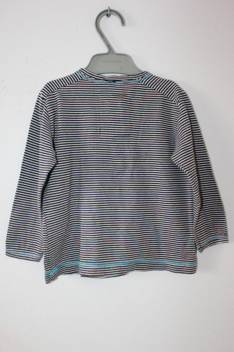 preloved unisex katoenen donkerblauw met wit gestreepte longsleeve van petit bateau in maat 80