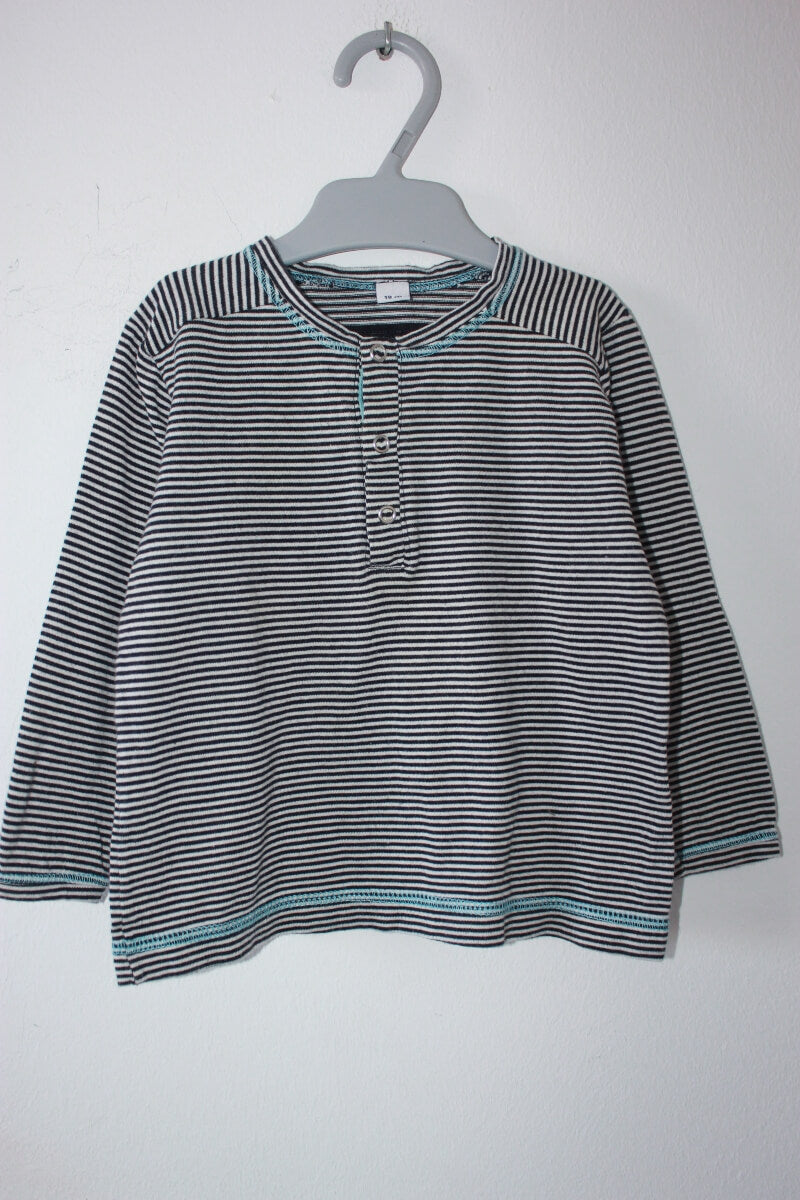 preloved unisex katoenen donkerblauw met wit gestreepte longsleeve van petit bateau in maat 80