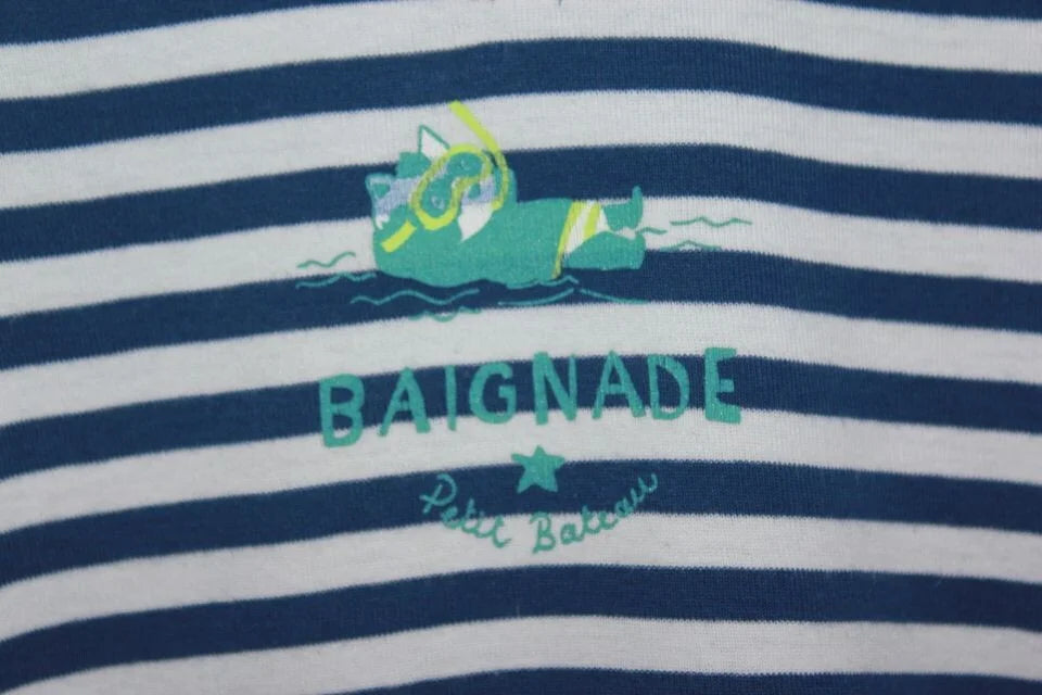 tweedehands katoenen blauw-wit gestreept t-shirt met korte mouwen van petit bateau in maat 68 voor een baby jongen