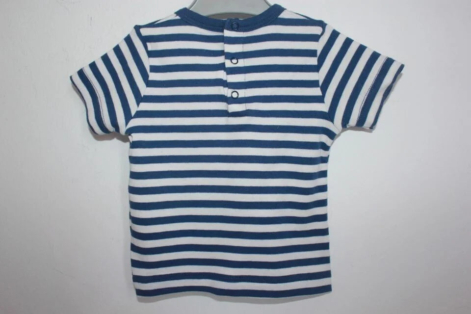 tweedehands katoenen blauw-wit gestreept t-shirt met korte mouwen van petit bateau in maat 68 voor een baby jongen