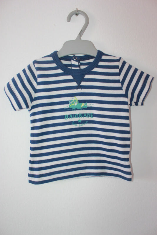 tweedehands katoenen blauw-wit gestreept t-shirt met korte mouwen van petit bateau in maat 68 voor een baby jongen