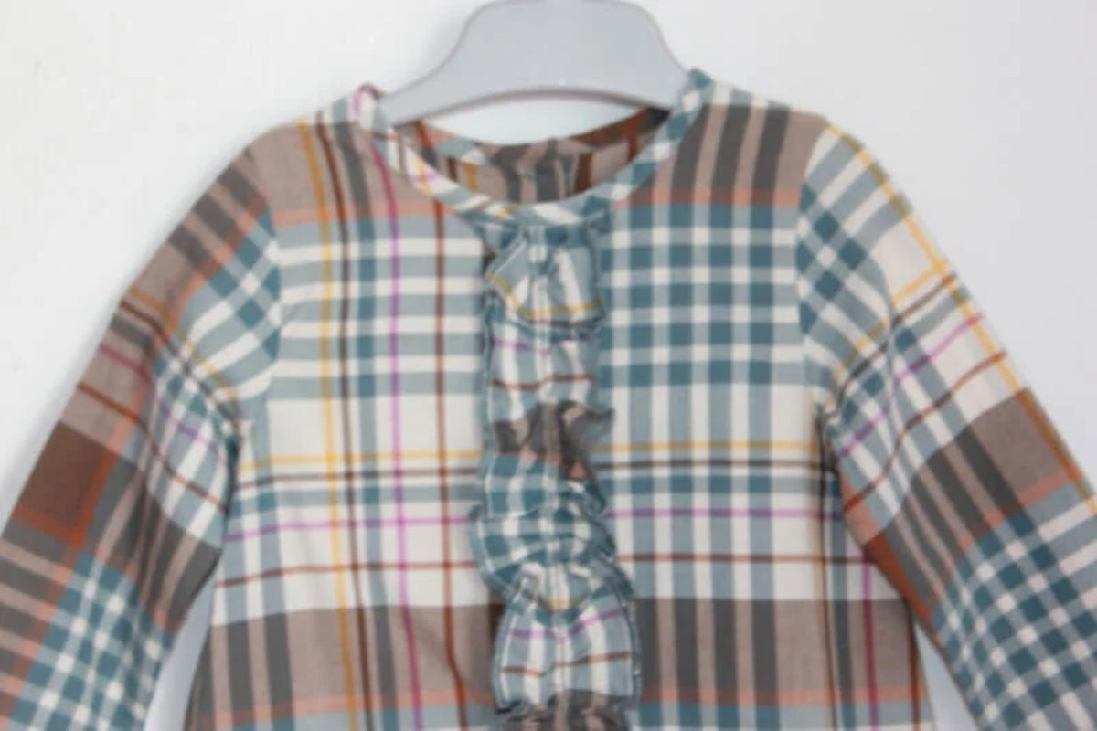 tweedehands katoenen geruite jurk in multicolour met lange mouwen van petit bateau, maat 68