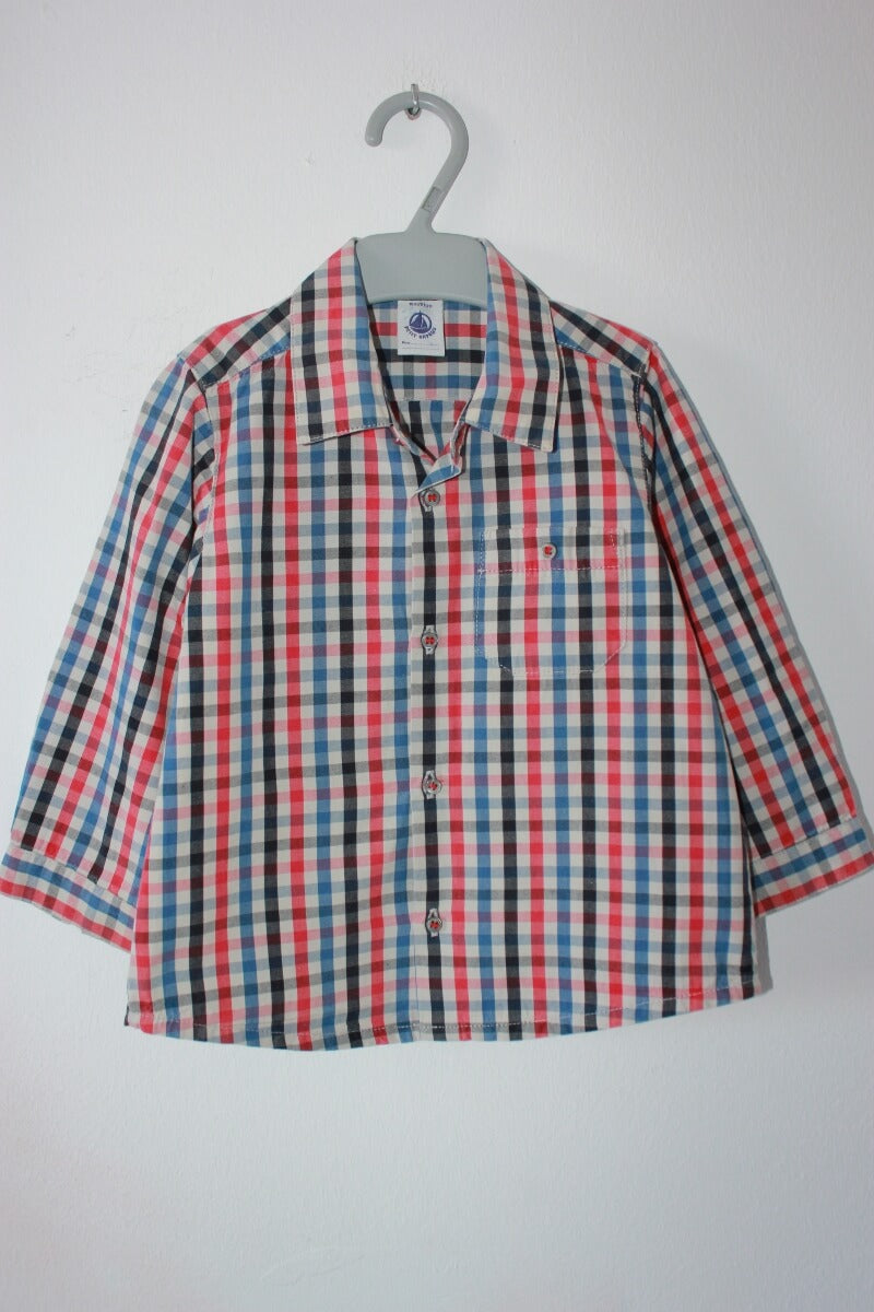 tweedehands katoenen geruit overhemd in multicolour met lange mouwen van petit bateau in maat 80 voor een baby jongen