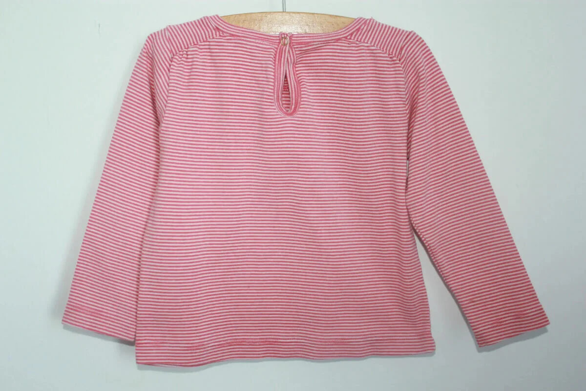 tweedehands gestreepte koraalroze met ecru longsleeve in maat 86 van petit bateau