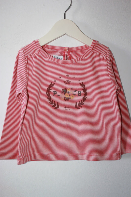tweedehands gestreepte koraalroze met ecru longsleeve in maat 86 van petit bateau