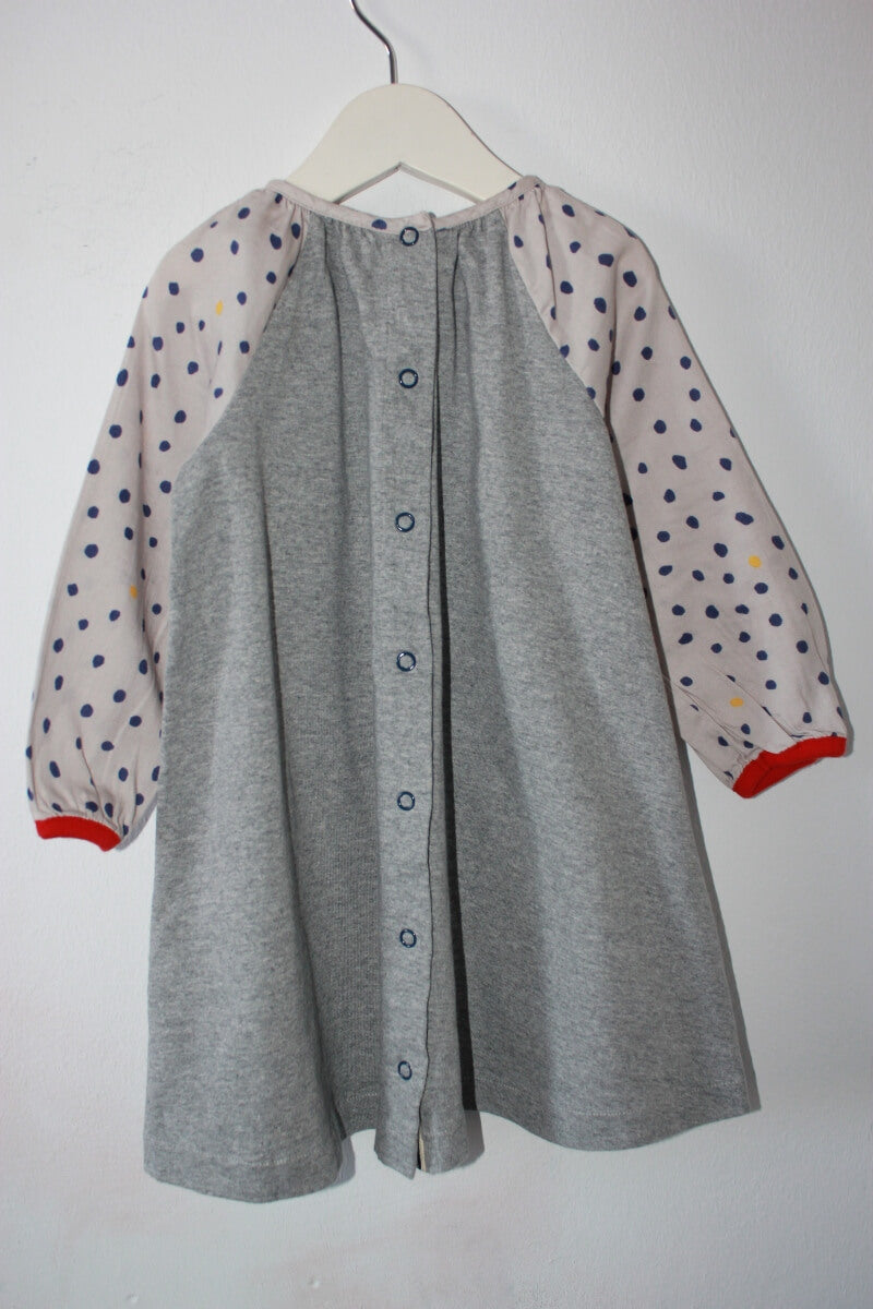 preloved katoenen jurk met lange mouwen en stippen in multicolour van petit bateau in maat 80